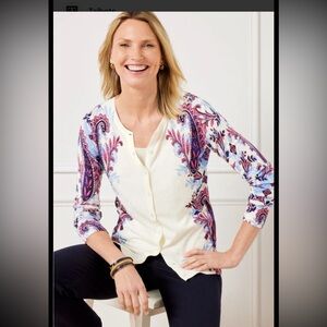 Talbots size M charming cardigan sweater in shadow paisley floral